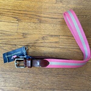 NEW Vineyard Vines Pink Stripe Leather Trim Belt Multiple Sizes NWT